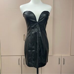 Fashion Nova Kensley Faux Leather Mini Dress Black Strapless Bodycon Size S NWT